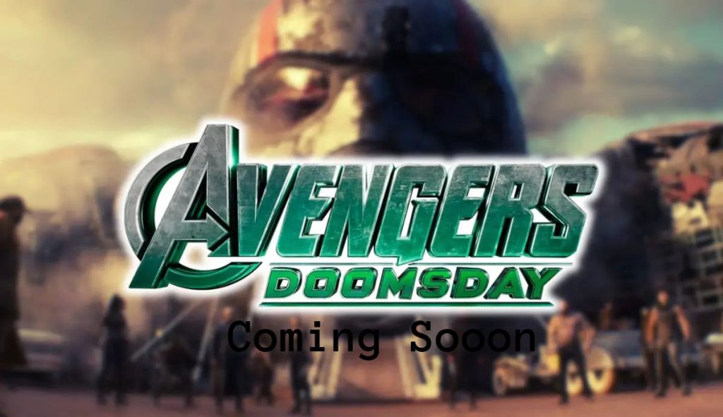 Avengers facing a towering Doomsday villain.