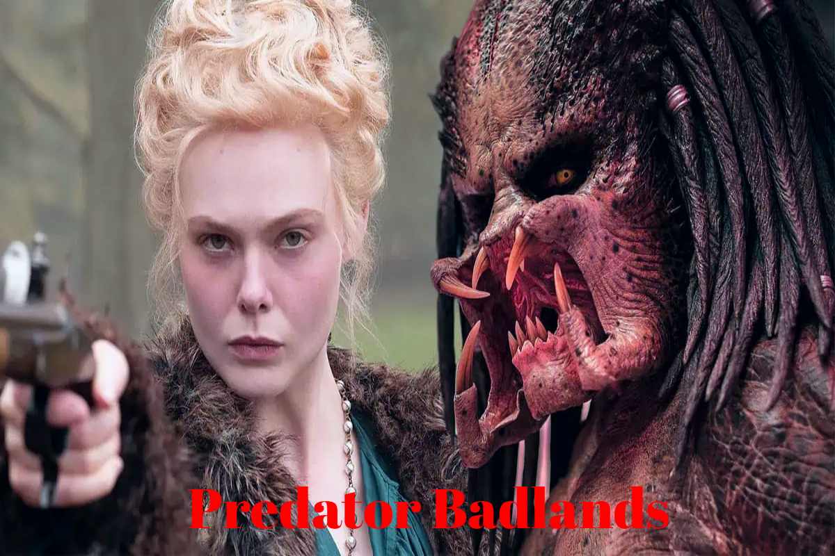 Predator Badlands cinematic still of the predator emerging from a sandstorm.