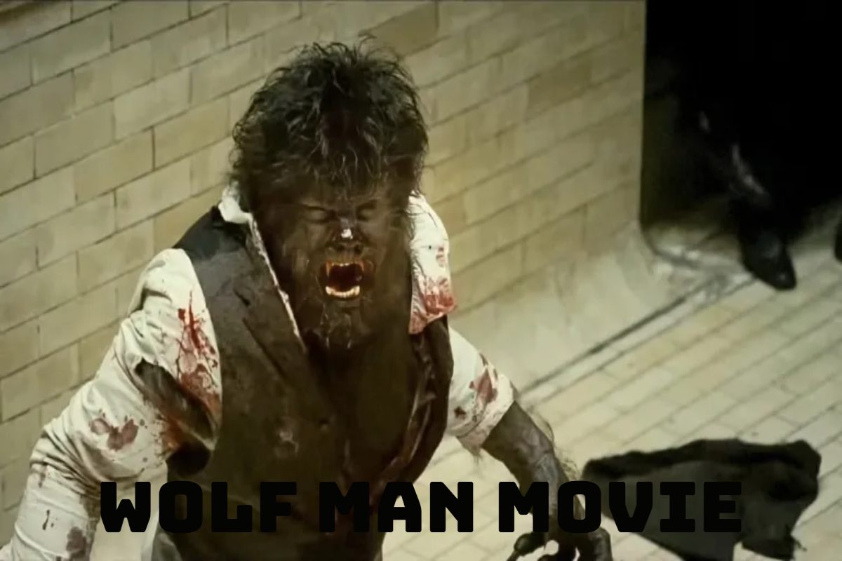 Wolf Man with glowing eyes at night.