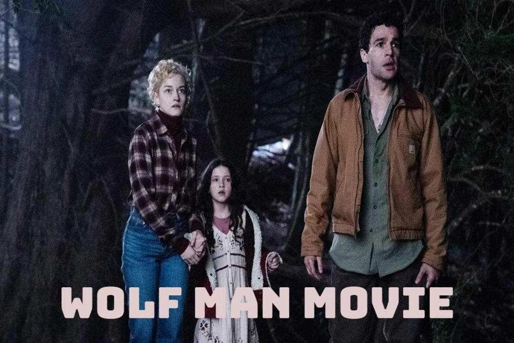 Wolf Man standing under full moon.