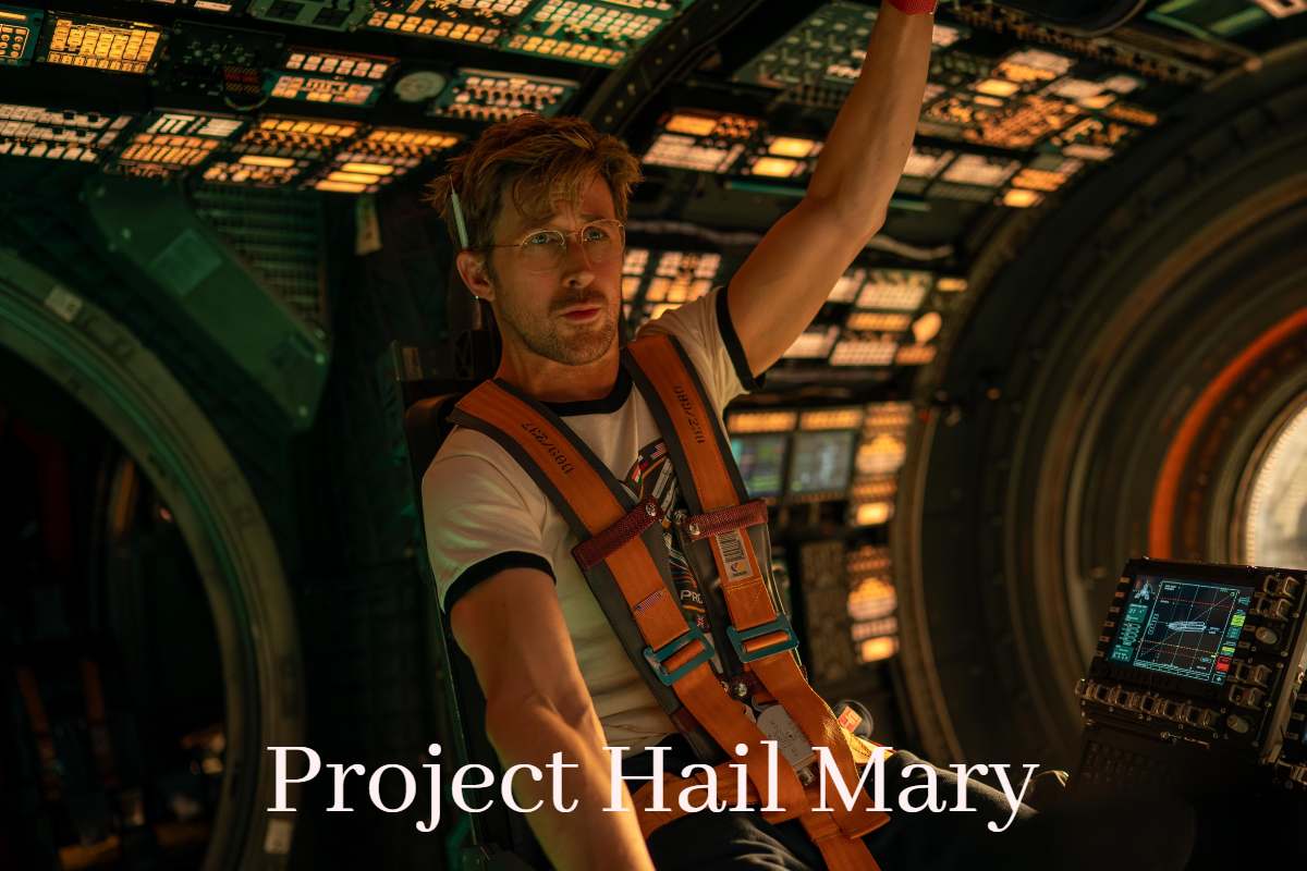 Ryland Grace aboard the spaceship in Project Hail Mary exploring space.