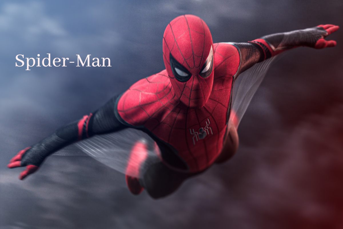Spider-Man swinging across skyscrapers in NYC, iconic hero in action.