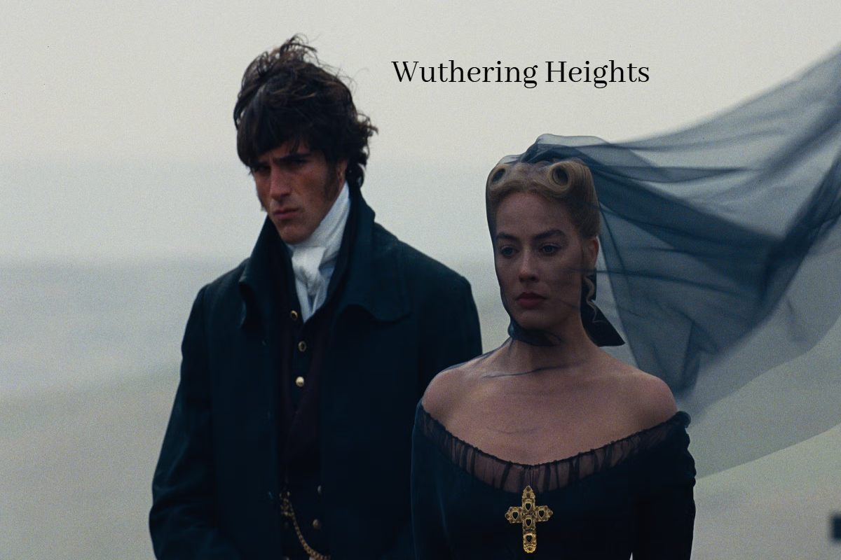 Wuthering Heights novel cover with moors background.