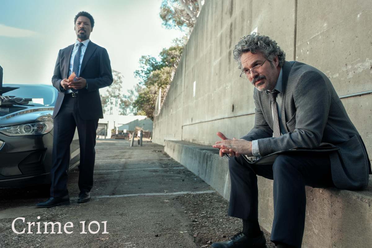 Crime 101 movie poster with Hemsworth and Ruffalo.