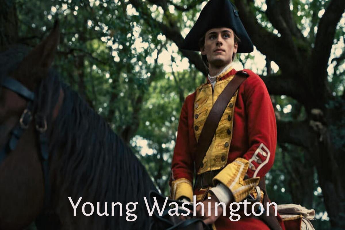 Young Washington surveying lands with mentor guidance.