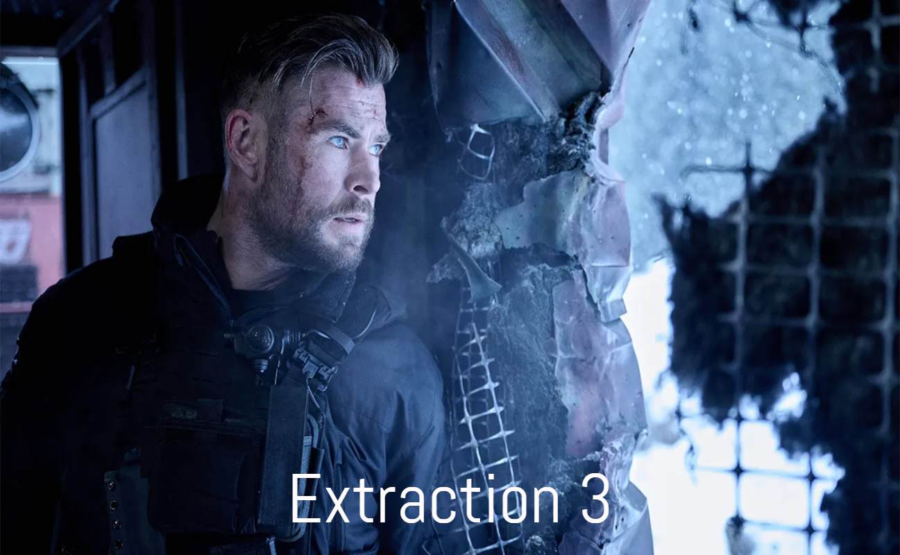 Extraction 3 cinematic fight sequence in dark battlefield.