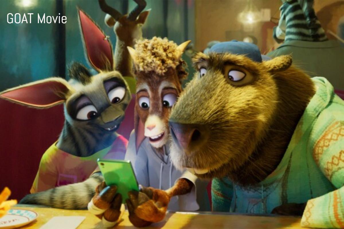 GOAT movie cinematic poster featuring intense action and main character focus.